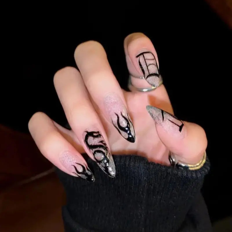 Print Faux Nail Tips N8 - Black / One Size - Hand Fashion 
