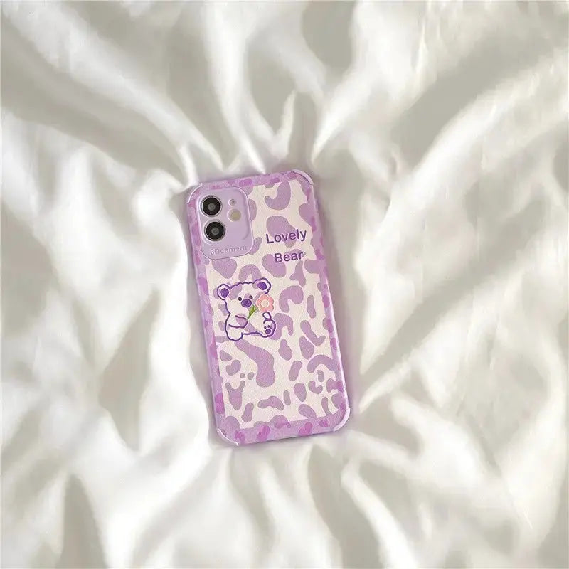 Purple Leopard Print Lovely Bear iPhone Case BP125 - iphone 