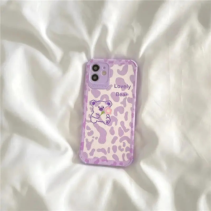 Purple Leopard Print Lovely Bear iPhone Case BP125 - iphone 