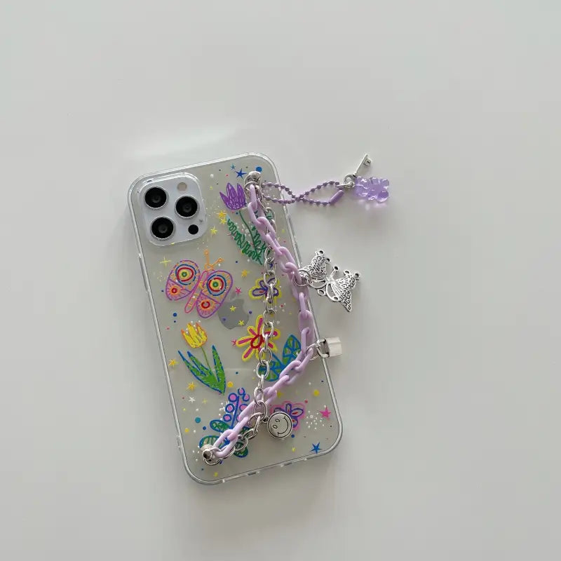 Purple/Silvery Chain With Butterfly Pendant iPhone Case 