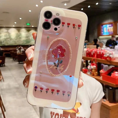 Rabbit / Flower Print Rhinestone Phone Case - iPhone 12 Pro Max / 12 Pro / 12 / 11 Pro Max / 11 Pro / 11 / XS Max / XS / XR / X / 8 Plus / 7 Plus / Huawei-3