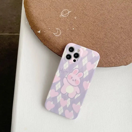 Rabbit Heart Argyle Phone Case - iPhone 13 Pro Max / 13 Pro 