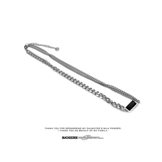 Rectangle Rhinestone Layered Stainless Steel Necklace WD184 