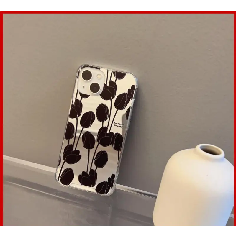 Retro Black Tulip Phone Case for iPhone 11 iPhone 13 Pro Max
