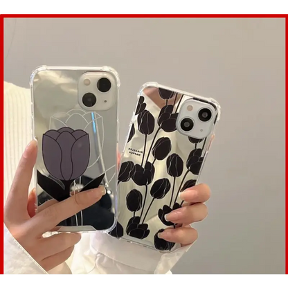 Retro Black Tulip Phone Case for iPhone 11 iPhone 13 Pro Max
