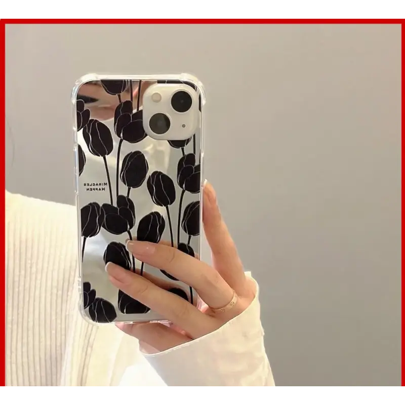 Retro Black Tulip Phone Case for iPhone 11 iPhone 13 Pro Max