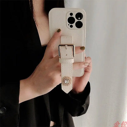 Rhinestone Faux Leather Hand Strap Phone Case - Huawei / Honor-4