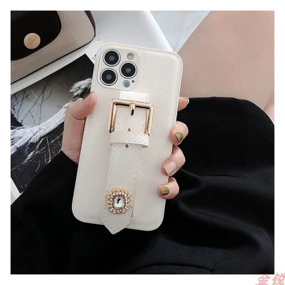 Rhinestone Faux Leather Hand Strap Phone Case - Huawei / Honor-13