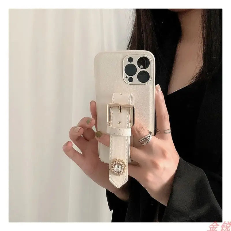 Rhinestone Faux Leather Hand Strap Phone Case - iPhone 13 Pro Max / 13 Pro / 13 / 13 mini / 12 Pro Max / 12 Pro / 12 / 12 mini / 11 Pro Max / 11 Pro / 11 / SE / XS Max / XS / XR / X / SE 2 / 8 / 8 Plus / 7 / 7 Plus-10