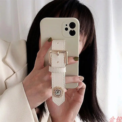 Rhinestone Faux Leather Hand Strap Phone Case - Samsung-4