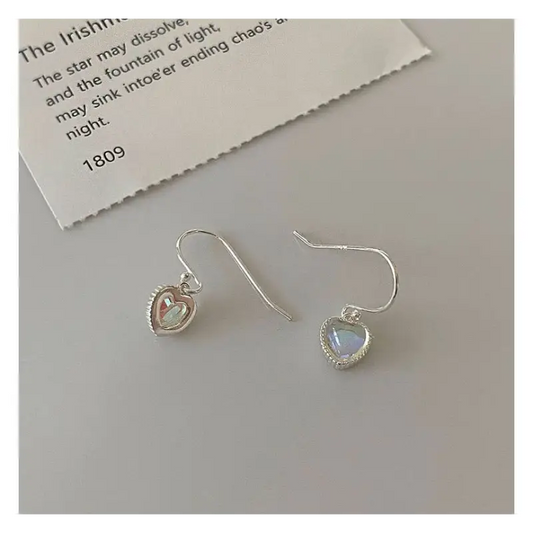 Rhinestone Heart Drop Earring E860 - Silver / One Size - 