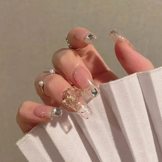 Rhinestone Press-On Nails N2 - Transparent Nude / One Size -