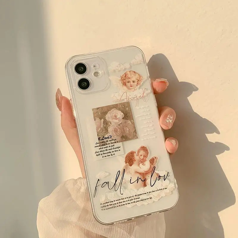 Rose Angel Transparent Phone Case - iPhone 12 Pro Max / 12 Pro / 12 / 12 mini / 11 Pro Max / 11 Pro / 11 / SE / XS Max / XS / XR / X / SE 2 / 8 / 8 Plus / 7 / 7 Plus-2