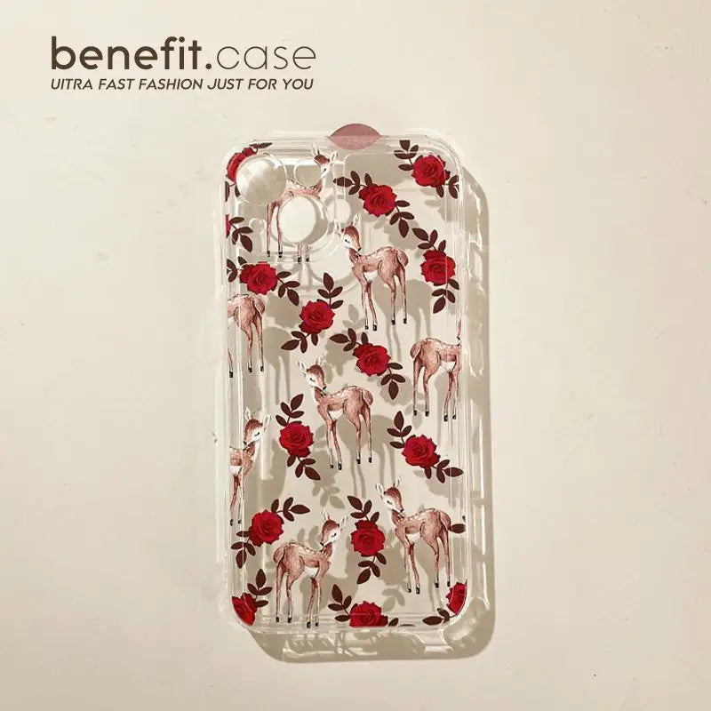Rose Deer Transparent Phone Case - iPhone 13 Pro Max / 13 Pro / 13 / 13 mini / 12 Pro Max / 12 Pro / 12 / 12 mini / 11 Pro Max / 11 Pro / 11 / SE / XS Max / XS / XR / X / SE 2 / 8 / 8 Plus / 7 / 7 Plus-23