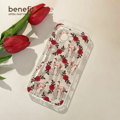 Rose Deer Transparent Phone Case - iPhone 13 Pro Max / 13 Pro / 13 / 13 mini / 12 Pro Max / 12 Pro / 12 / 12 mini / 11 Pro Max / 11 Pro / 11 / SE / XS Max / XS / XR / X / SE 2 / 8 / 8 Plus / 7 / 7 Plus-3