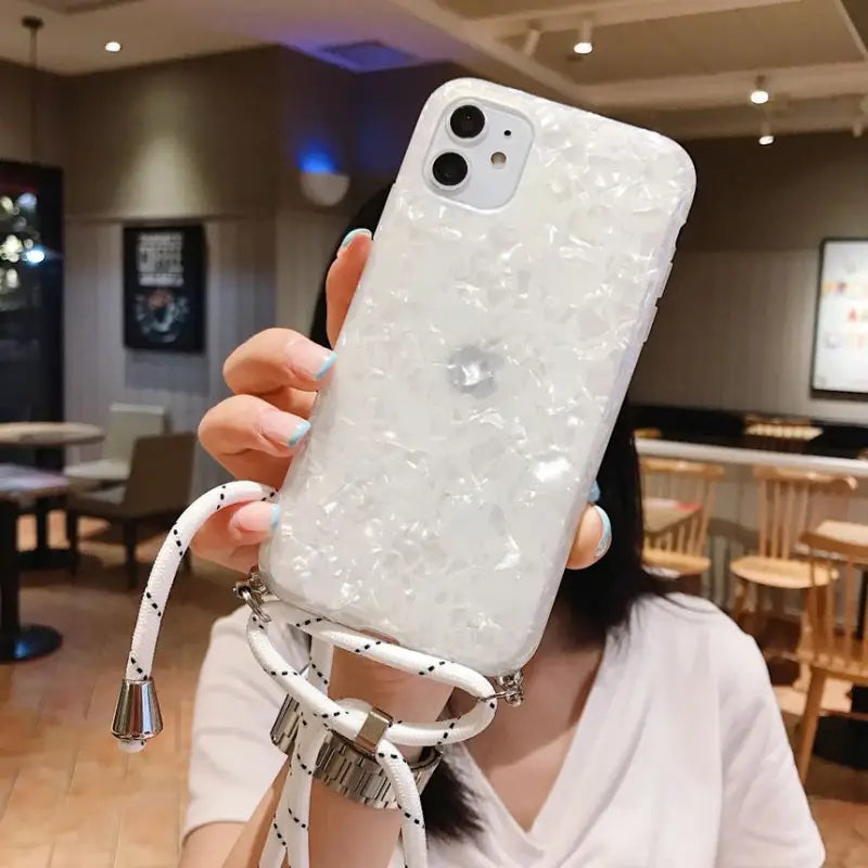 Scallop Texture Neck Strap Phone Case - iPhone 13 Pro Max / 
