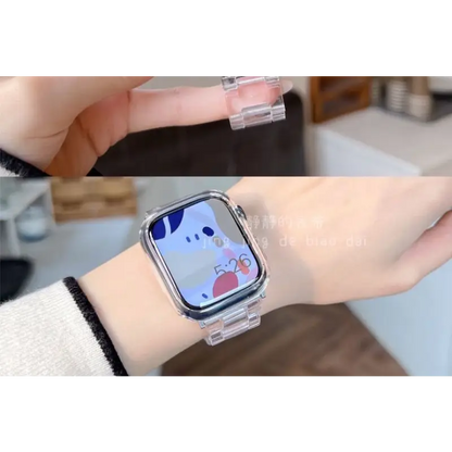 Set: Transparent Resin Apple Watch Strap + Protective Case -