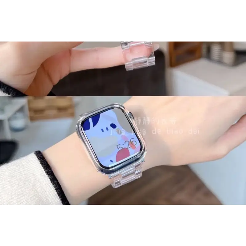 Set: Transparent Resin Apple Watch Strap + Protective Case -
