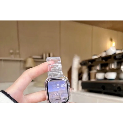 Set: Transparent Resin Apple Watch Strap + Protective Case -