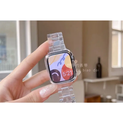 Set: Transparent Resin Apple Watch Strap + Protective Case -