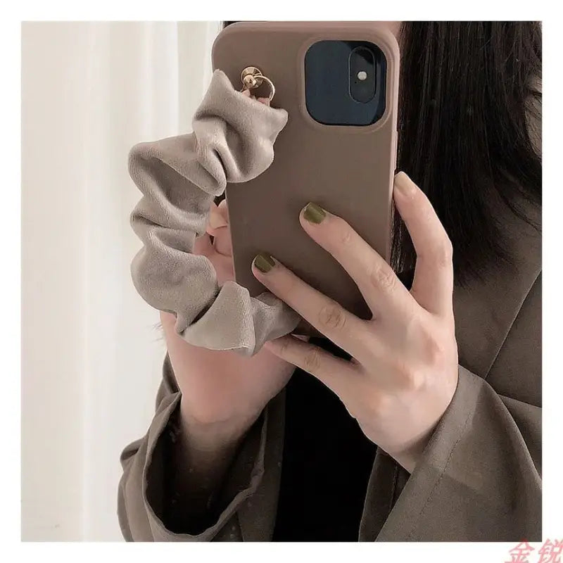 Shirred Fabric Hand Strap Phone Case - iPhone 13 Pro Max / 13 Pro / 13 / 13 mini / 12 Pro Max / 12 Pro / 12 / 12 mini / 11 Pro Max / 11 Pro / 11 / SE / XS Max / XS / XR / X / SE 2 / 8 / 8 Plus / 7 / 7 Plus  / 6 / 6 Plus-7