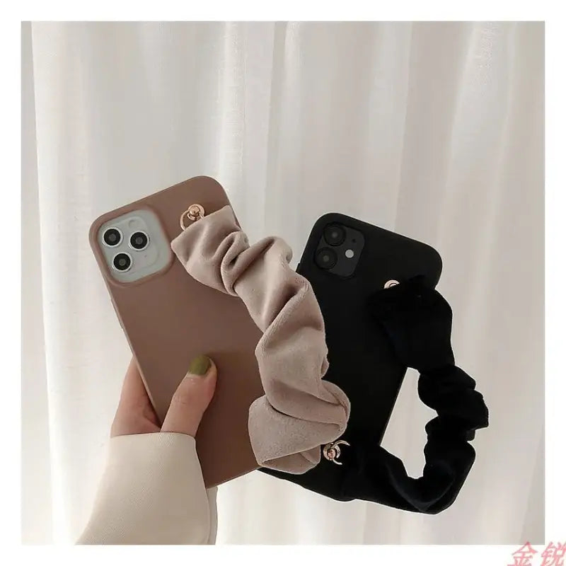 Shirred Fabric Hand Strap Phone Case - iPhone 13 Pro Max / 13 Pro / 13 / 13 mini / 12 Pro Max / 12 Pro / 12 / 12 mini / 11 Pro Max / 11 Pro / 11 / SE / XS Max / XS / XR / X / SE 2 / 8 / 8 Plus / 7 / 7 Plus  / 6 / 6 Plus-11