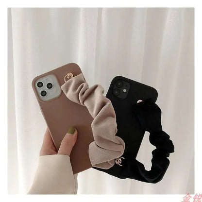 Shirred Fabric Hand Strap Phone Case - iPhone 13 Pro Max / 13 Pro / 13 / 13 mini / 12 Pro Max / 12 Pro / 12 / 12 mini / 11 Pro Max / 11 Pro / 11 / SE / XS Max / XS / XR / X / SE 2 / 8 / 8 Plus / 7 / 7 Plus  / 6 / 6 Plus-11