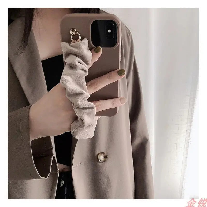 Shirred Fabric Hand Strap Phone Case - iPhone 13 Pro Max / 13 Pro / 13 / 13 mini / 12 Pro Max / 12 Pro / 12 / 12 mini / 11 Pro Max / 11 Pro / 11 / SE / XS Max / XS / XR / X / SE 2 / 8 / 8 Plus / 7 / 7 Plus  / 6 / 6 Plus-8