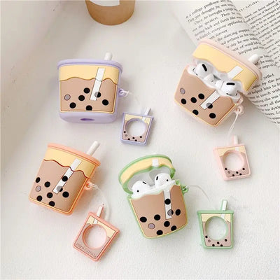 Silicone Bubble Tea Airpods Earphone Case Skin Fz140 - 