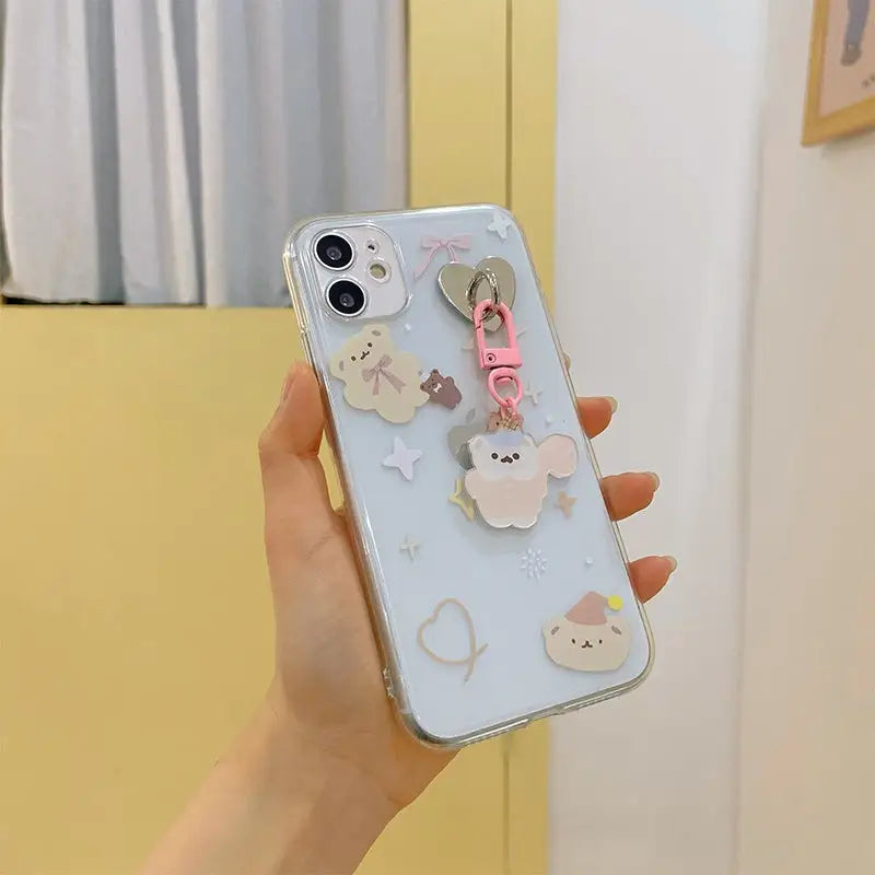 Silvery Heart With Bear Pendant iPhone Case BP205 - iphone 