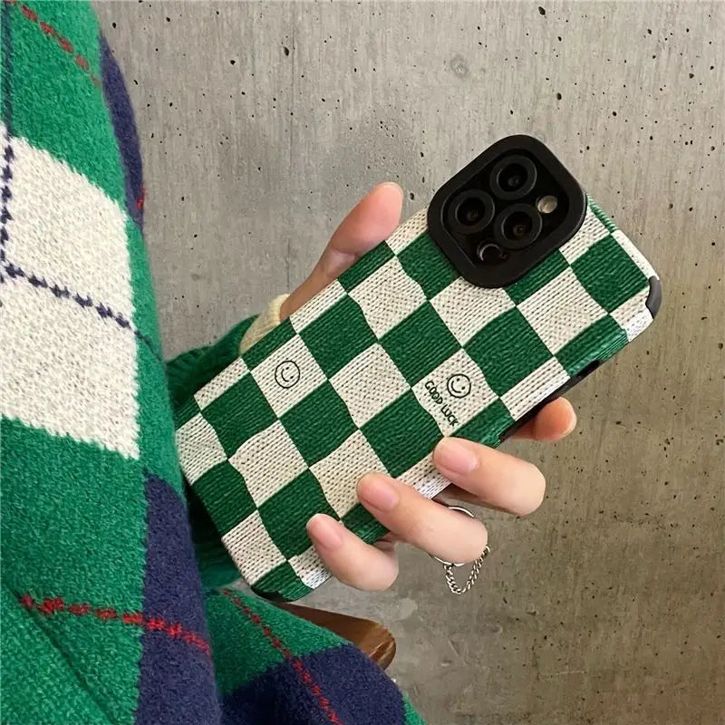 Smiley Face Plaid Phone Case - iPhone 13 Pro Max / 13 Pro / 13 / 12 Pro Max / 12 Pro / 12 / 11 Pro Max / 11 Pro / 11 / XS Max / XR / XS / X / 8 Plus / 7 Plus-5