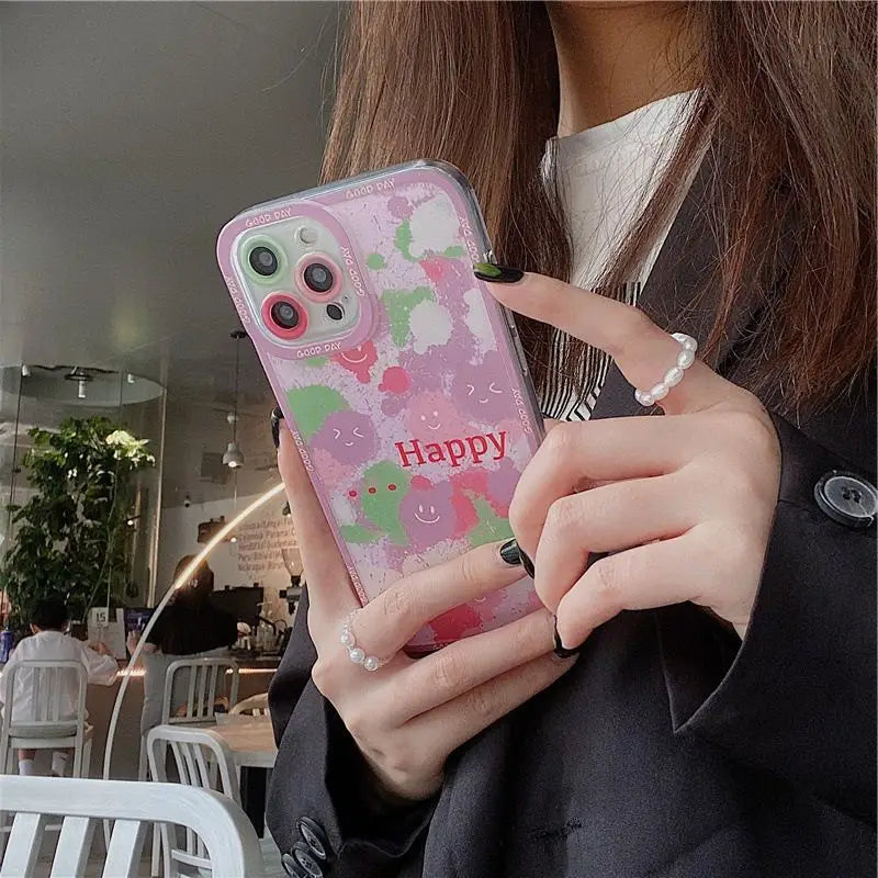 Smiley Face Print Phone Case - iPhone 12 Pro Max / 12 Pro / 12 / 11 Pro Max / 11 Pro / 11 / XS Max / XS / XR / X / 8 Plus / 7 Plus-3