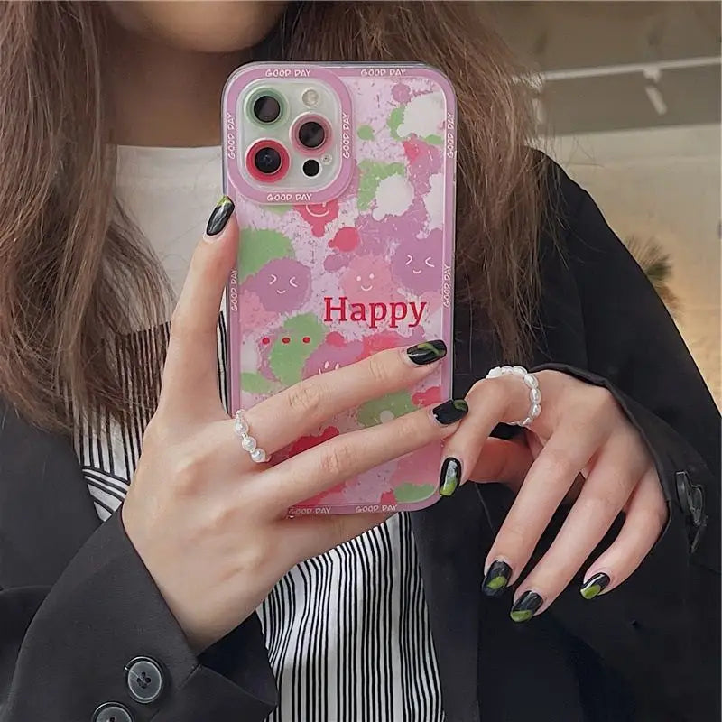 Smiley Face Print Phone Case - iPhone 12 Pro Max / 12 Pro / 12 / 11 Pro Max / 11 Pro / 11 / XS Max / XS / XR / X / 8 Plus / 7 Plus-2