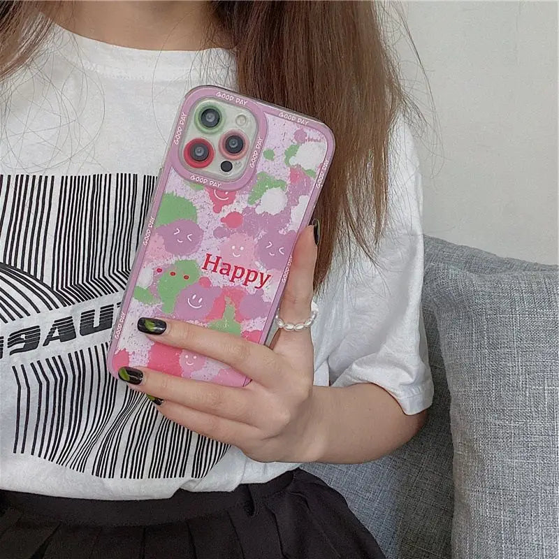 Smiley Face Print Phone Case - iPhone 12 Pro Max / 12 Pro / 12 / 11 Pro Max / 11 Pro / 11 / XS Max / XS / XR / X / 8 Plus / 7 Plus-5