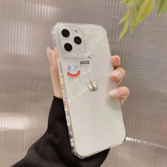 Smiley Print Transparent Phone Case - iPhone 13 Pro Max / 13 Pro / 13 / 13 mini / 12 Pro Max / 12 Pro / 12 / 12 mini / 11 Pro Max / 11 Pro / 11 / SE / XS Max / XS / XR / X / SE 2 / 8 / 8 Plus / 7 / 7 Plus-2