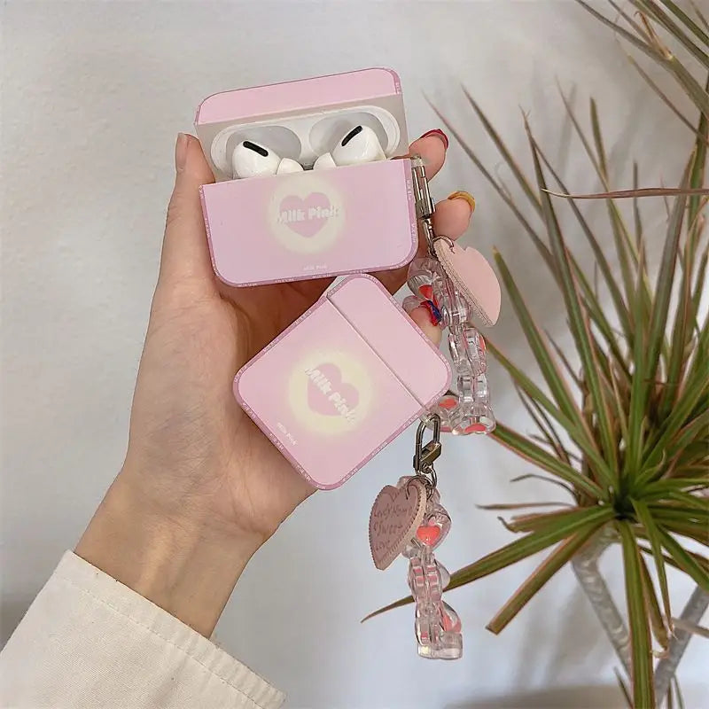 Square AirPods Earphone Case Skin  With  Heart Chain-3
