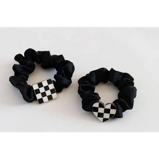 Square Checker Alloy Scrunchie HA95 - Hair Fashion 