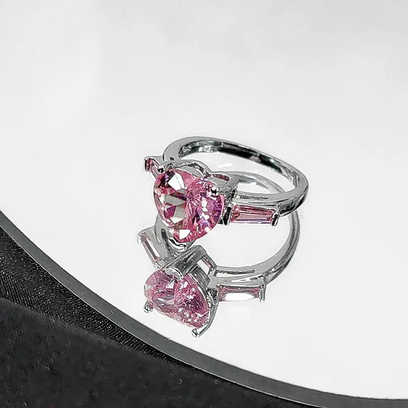 Sterling Silver Pink Paris Heart Ring LIN39 - Pink heart / 