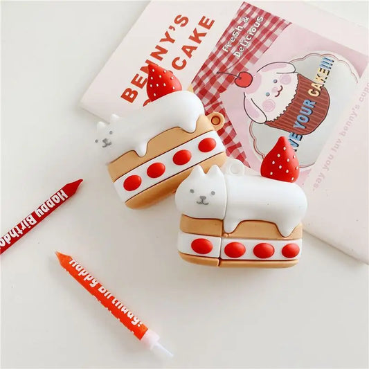 Strawberry Cat  Cake Airpods Earphone Case Skin-1