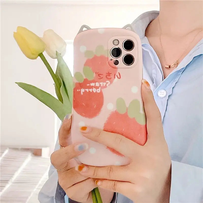 Strawberry Print Phone Case - Iphone 7 / 7 Plus / 8 / 8 Plus / X / Xs / Xs Max / Xr / 11 / 11 Pro / 11 Pro Max / 12 / 12 Pro / 12 Pro Max-8