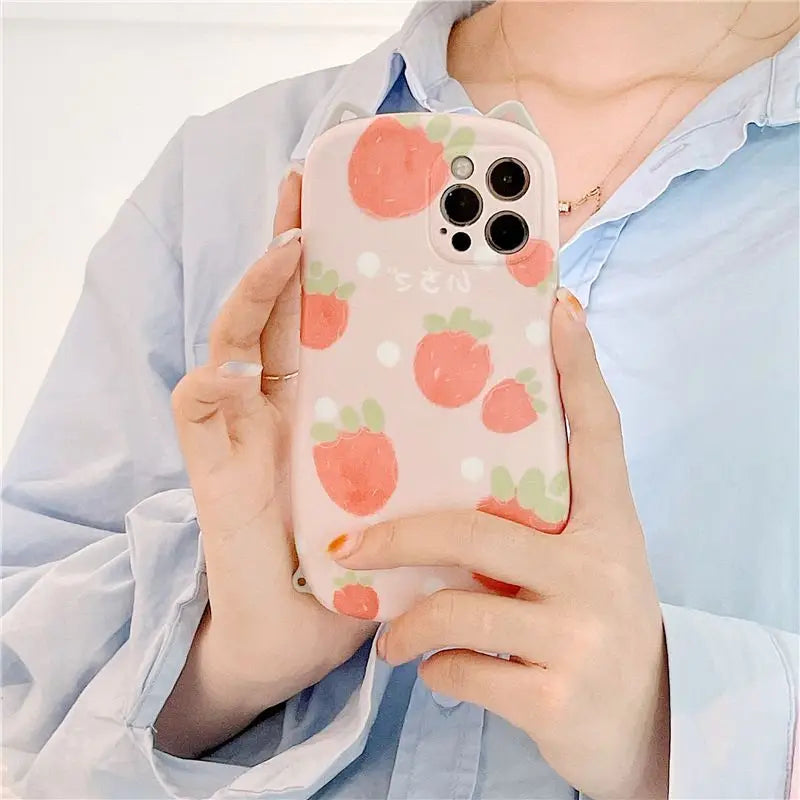 Strawberry Print Phone Case - Iphone 7 / 7 Plus / 8 / 8 Plus / X / Xs / Xs Max / Xr / 11 / 11 Pro / 11 Pro Max / 12 / 12 Pro / 12 Pro Max-7