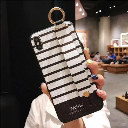 Striped Hand Strap Phone Case - iPhone 11 Pro Max / 11 Pro / 11 / SE / XS Max / XS / XR / X / 8 / 8 Plus / 7 / 7 Plus / 6s / 6s Plus  / Huawei-7