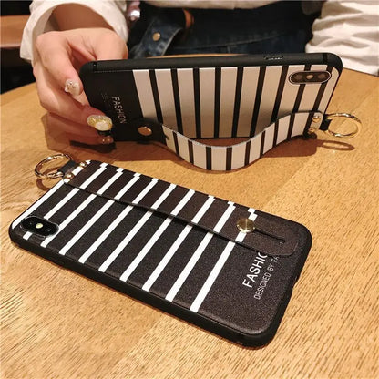 Striped Hand Strap Phone Case - iPhone 11 Pro Max / 11 Pro / 11 / SE / XS Max / XS / XR / X / 8 / 8 Plus / 7 / 7 Plus / 6s / 6s Plus  / Huawei-9