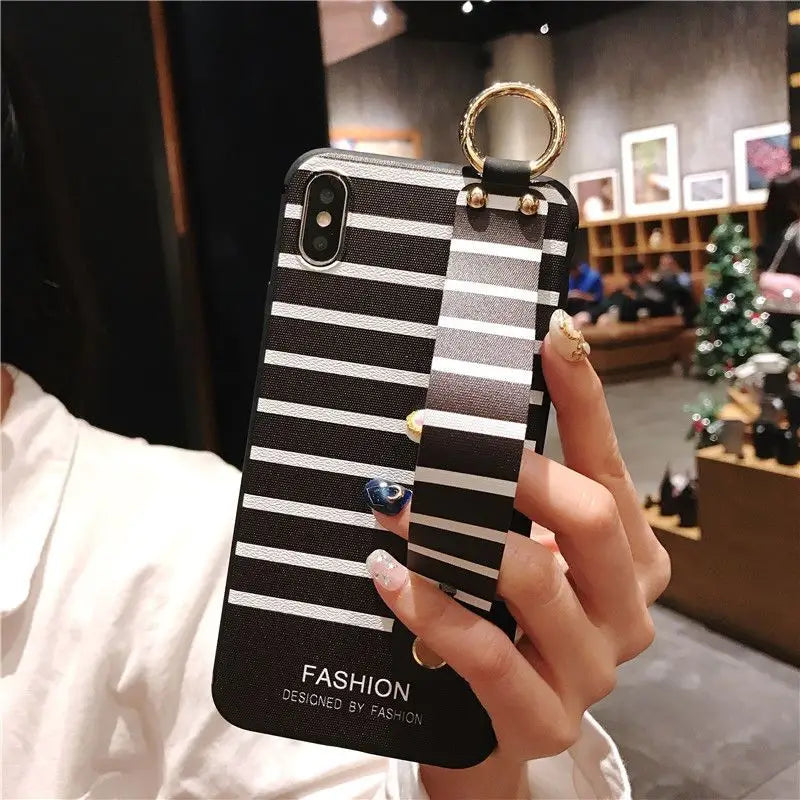 Striped Hand Strap Phone Case - iPhone 11 Pro Max / 11 Pro / 11 / SE / XS Max / XS / XR / X / 8 / 8 Plus / 7 / 7 Plus / 6s / 6s Plus  / Huawei-6