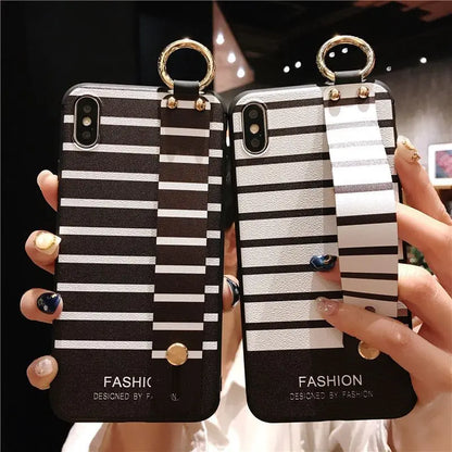 Striped Hand Strap Phone Case - iPhone 11 Pro Max / 11 Pro / 11 / SE / XS Max / XS / XR / X / 8 / 8 Plus / 7 / 7 Plus / 6s / 6s Plus  / Huawei-31