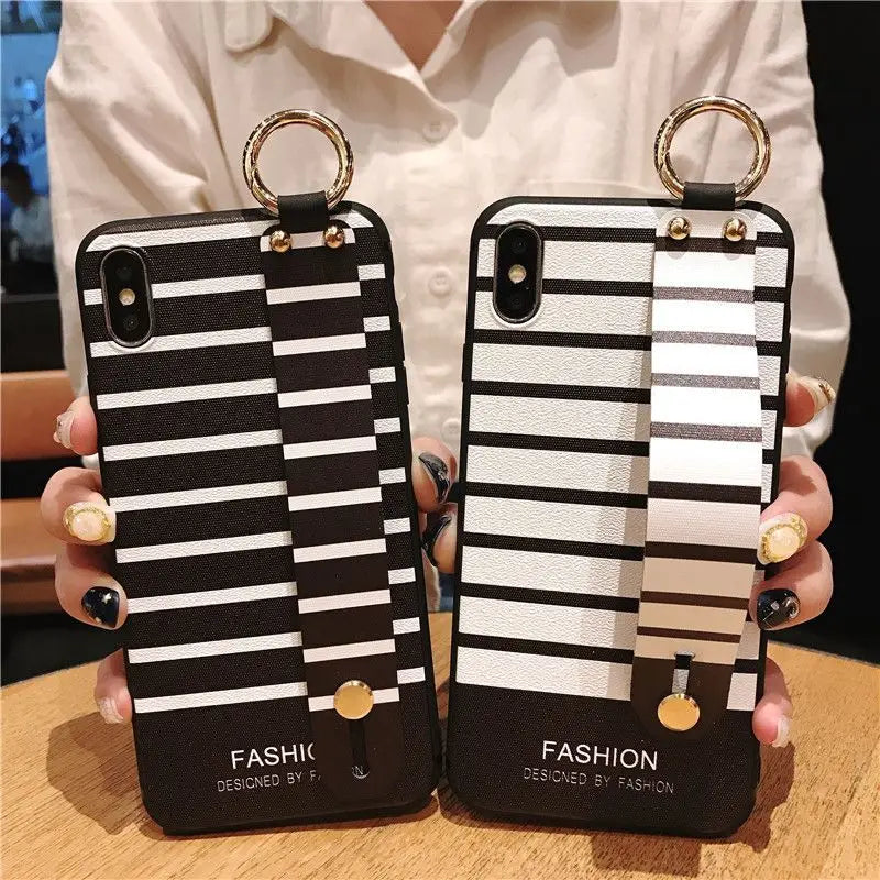 Striped Hand Strap Phone Case - iPhone 11 Pro Max / 11 Pro / 11 / SE / XS Max / XS / XR / X / 8 / 8 Plus / 7 / 7 Plus / 6s / 6s Plus  / Huawei-8