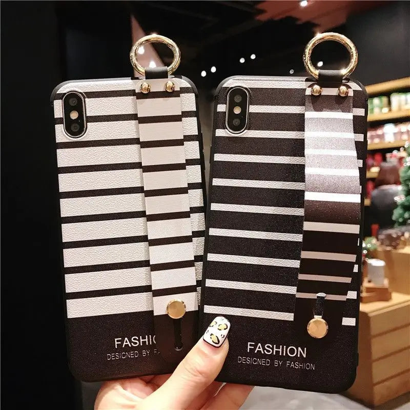 Striped Hand Strap Phone Case - iPhone 11 Pro Max / 11 Pro / 11 / SE / XS Max / XS / XR / X / 8 / 8 Plus / 7 / 7 Plus / 6s / 6s Plus  / Huawei-4