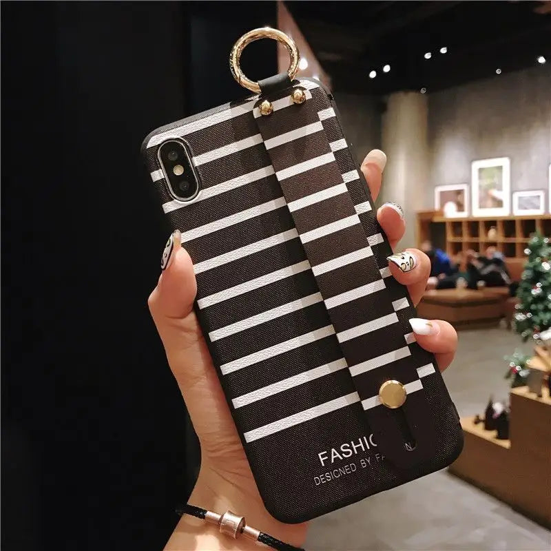 Striped Hand Strap Phone Case - iPhone 11 Pro Max / 11 Pro / 11 / SE / XS Max / XS / XR / X / 8 / 8 Plus / 7 / 7 Plus / 6s / 6s Plus  / Huawei-3