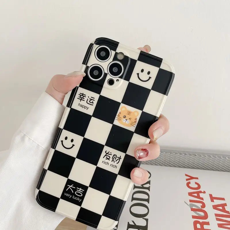 Tiger Smiley Checker Phone Case - iPhone 7 Plus / 8 Plus / X / XR / XS / XS Max / 11 / 11 Pro / 11 Pro Max / 12 / 12 Pro / 12 Pro Max / 13 / 13 Pro / 13 Pro Max-9
