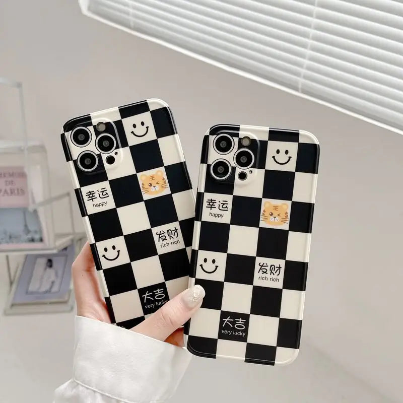 Tiger Smiley Checker Phone Case - iPhone 7 Plus / 8 Plus / X / XR / XS / XS Max / 11 / 11 Pro / 11 Pro Max / 12 / 12 Pro / 12 Pro Max / 13 / 13 Pro / 13 Pro Max-7